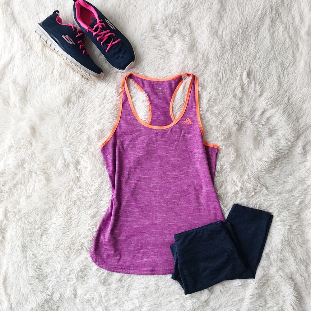 Adidas running workout yoga racerback tank fuchsia space dye orange clim…